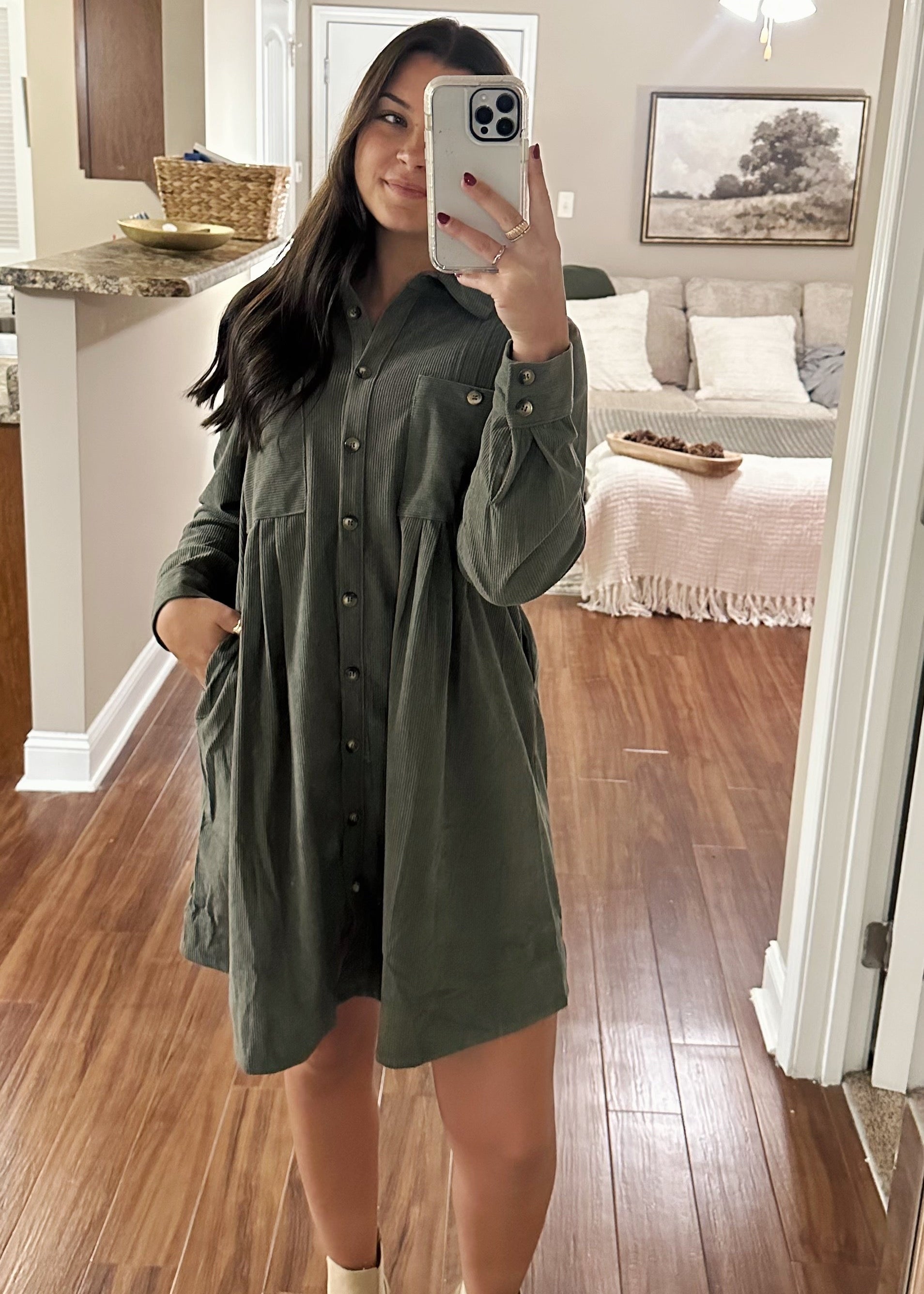 Olive Shirt Dress